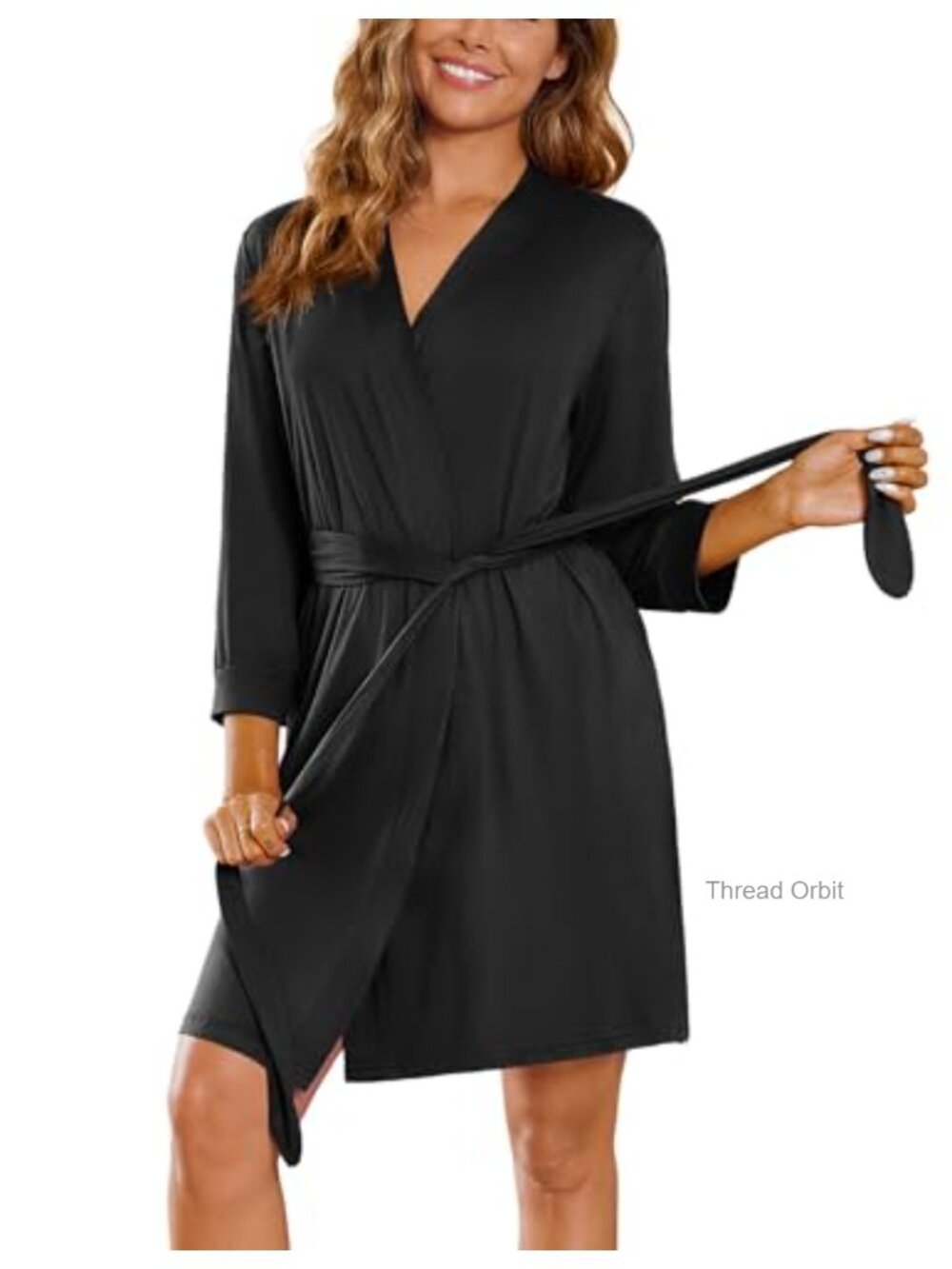 Ekouaer Women's Soft Lightweight Knit Bathrobe with Pockets 3/4 Sleeve Robe